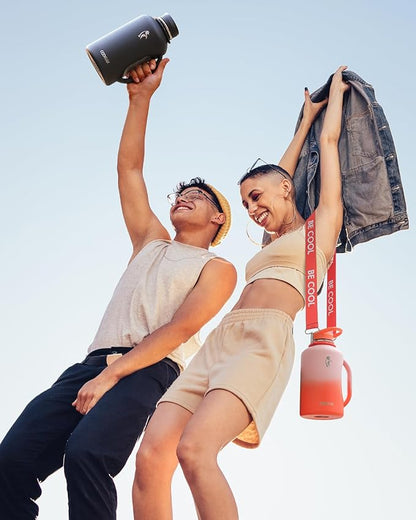 64oz Insulated Water Bottle, Coolflask Half Gallon Water Jug With Handle Straw Stainless Steel Double-Walled Vacuum Metal Large Flask With Strap Bpa-Free Leakproof, Keep Cold 48 Hrs, Sunny Orange