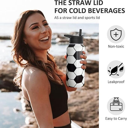 32 oz Soccer Water Bottle Insulated Vacuum Stainless Steel Sports Water Bottle with 2 Lids (Straw and Spout Lid) for Gym Camping Hiking