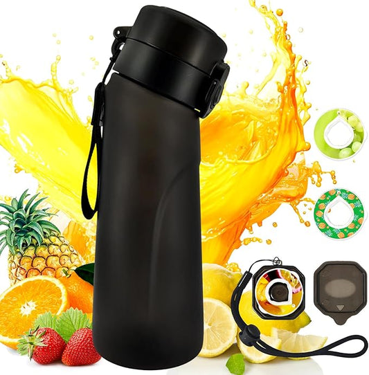 Air Water Bottle with Flavor Pods, 750ML Scent Water Cup with Flavor Pods Box，0% Sugar Fragrance Water Bottle Suitable for Outdoor Sports (Black+3pods)