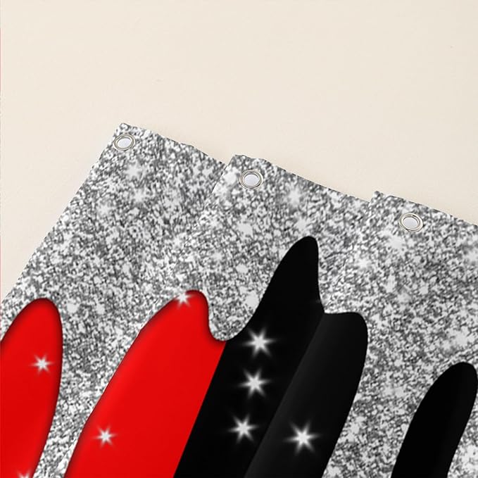 AILONEN Mr Mrs Black and Red Shower Curtain,Love Hearts Pattern Mr Right Mrs Always Right Theme Bath Curtain,Modern Print Decoration Waterproof Shower Curtain with 12 Plastic Hooks, 72" W*84" H