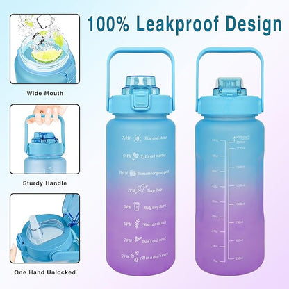 Sea Turtle Half Gallon Water Bottle with Sleeve Water Bottle 64 Oz Water Bottle with Time Marker, Leakproof-Free Drinking Water Bottle, Sports Turtle Water Bottle Half Gallon Water Jugs