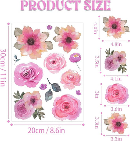 60 Pcs Flower Wall Decals, Watercolor Leaves Wall Stickers Flower Decor for Girls Bedroom Computer Lockers Living Room, 4 Sheets