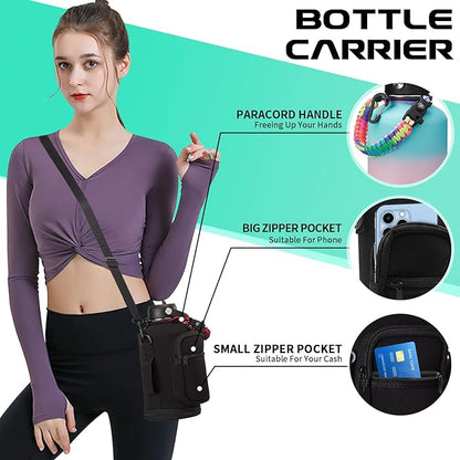 64OZ Insulated Water-Bottle with Paracord-Handle - Half Gallon Water Bottle Jug with Straw & Spout Lids, Bottle Sleeve & Boot, Keep Cold-48h Hot-24h for Fitness Outdoor Camping Hunting, Hiking