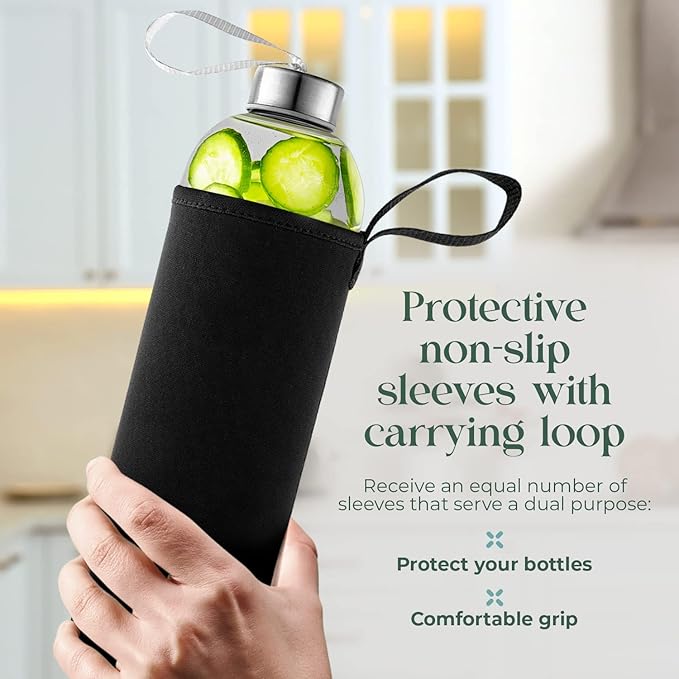 32 oz Glass Water Bottle Set of 4 - Reusable, Eco-Friendly, Airtight, Leak Proof Bottles for Travel