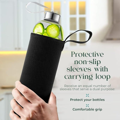 32 oz Glass Water Bottle Set of 4 - Reusable, Eco-Friendly, Airtight, Leak Proof Bottles for Travel