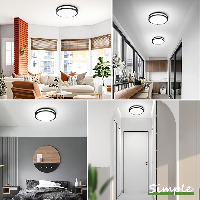 2-Pack 50W Dimmable Flush Mount Ceiling Lights, 16 Inch Black LED Ceiling Light with 5 Color Temperatures in One Selectable, 5400LM Modern Close to Ceiling Light Fixtures for Livingroom Dining Hallway