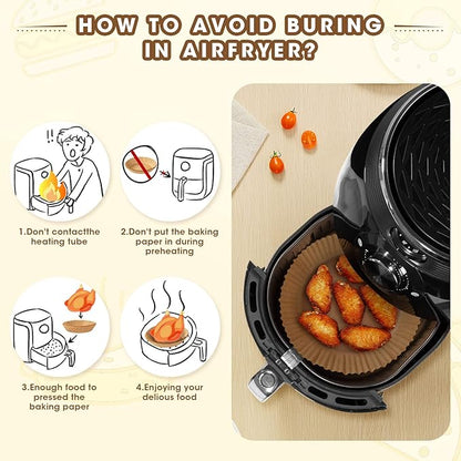 Air Fryer Disposable Paper Liners, 50 PCS Oil-proof, Water-proof, Non-stick Round Air Fryer Liners for Baking and Roasting