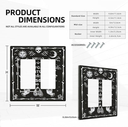 Black Witchy Skeleton Skull Gothic Sun Moon 2 Gang Rocker Decora Novelty Light Switch Covers Decorative Unique Dual Outlet Covers Wall Plate Electrical Faceplate Switchplate GFCI