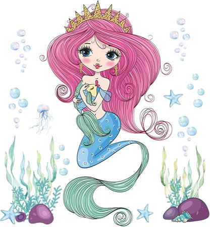Mermaid Wall Decal for Girls Room, Princess Room Decor, Under The Sea Decorations, Ariel Little Mermaid Stickers, Vinyl Kids Wall Murals Peel and Stick for Bedroom Bathroom Nursery Living Room