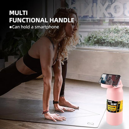 50oz/1.5L Insulated Sports Water Bottle, Stainless Steel Double Wall Water Jug with Handle, 2-in-1 Chug Spout and Straw Lid with Lock Cover for School, Outdoor, Sports & Travel, Pink