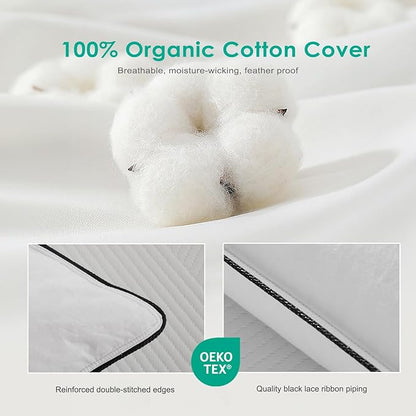 APSMILE Deep Sleep King Size Pillows, Hotel Collection AirF™ Goose Feather Down Pillow Inserts with Organic Cotton Cover, Soft Bed Pillows for Sleeping (White, 20"x36")