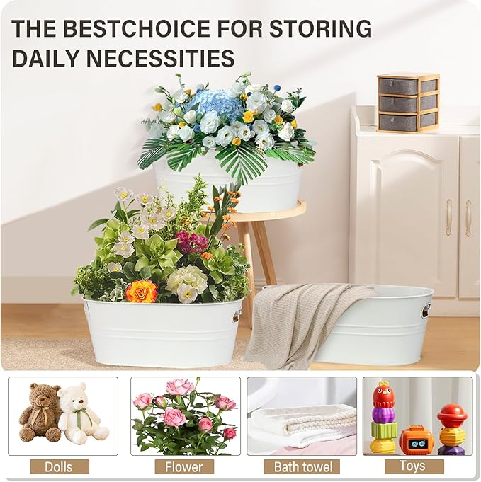 4Pcs Galvanized Bucket Galvanized Tub Ice Bucket 3 Gallon Beverage Tub Metal Beverage Buckets Ice Buckets for Parties Mimosa Bar Supplies for Beer Champagne Cocktails（White）