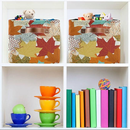 Fall Maple Leaves Storage Basket Fabric Storage Bin Laundry Baskets Autumn Pumpkin Foldable Storage Boxes Organizer Bag for Baby Cloth Dog Toy Book Storage Cubes Shelf Closet Basket 16×12×8 Inches