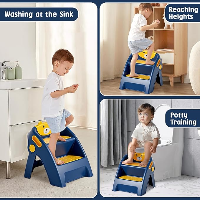 Toddler Step Stool for Bathroom Sink and Potty Training Durable Anti-Slip,Anti-Tip A-Frame,10-Second Assembly, 2-Step Potty Stool with Wide Steps,CPC Certified for Safe and Kids Easy Hand Washing