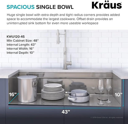 KRAUS KWU120-45 Kore 2-Tier Workstation 45-inch Undermount 16 Gauge Single Bowl Stainless Steel Kitchen Sink with Integrated 2-Step Ledge and Accessories (Pack of 10)