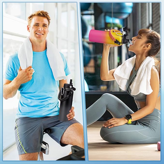 40 oz Water Bottle with Straw - Stainless Steel Water Bottles Insulated w/Auto Spout Lid, Strap Carrying Case, Paracord Handle, Silicone Boot, Triple Wall Metal Water Flask Thermo Mug Keep Cold Hot