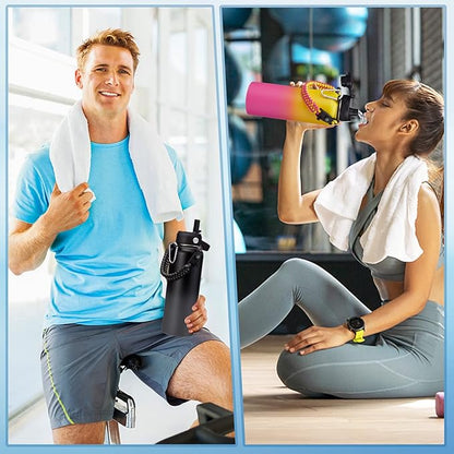 40 oz Water Bottle with Straw - Stainless Steel Water Bottles Insulated w/Auto Spout Lid, Strap Carrying Case, Paracord Handle, Silicone Boot, Triple Wall Metal Water Flask Thermo Mug Keep Cold Hot