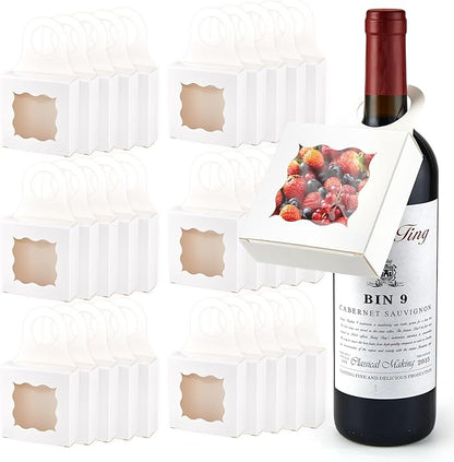 30pcs Wine Bottle Box with Window, Card Paper Hanging Box Foldable Decor Wine Bottle Hanging Favor Boxes Gift Boxes for Holding Party Birthday Candy Truffles Chocolate Cookies
