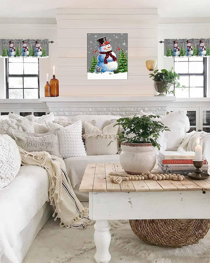 Christmas Snowman Kitchen Curtains Valances for Windows Winter Holidays Cardinal White Snowflake Rod Pocket Window Treatment for Kitchen /Living Room/Bedroom/ Bathroom,42" X 12" -1 Panel, Gray