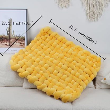 XHJRI Thickened Braided Knot Seat Mat, Knotted Floor Decorative Cushion, Handmade Baby Infant Playing Pad Nursery Rug (27.5 * 31.5 Inch,Orange)