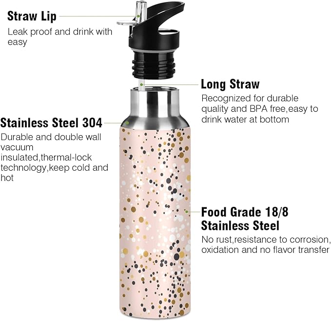 MNSRUU Insulated Water Bottle with Straw, Rainbow and Unicorns Stainless Steel Flasks for Sports Cycling Hiking School