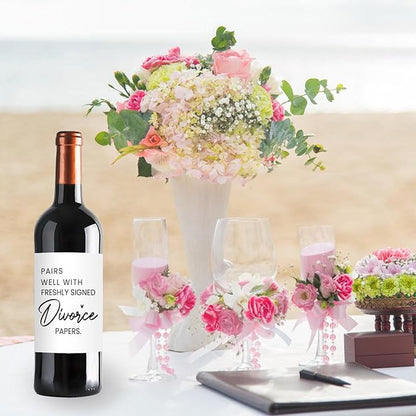 24 Pcs Divorce Wine Labels, Divorce Breakup Gifts for Women Men Her, Divorce Party Decorations for Women, Pairs Well With Freshly Signed Divorce Papers Wine Bottle Stickers Labels
