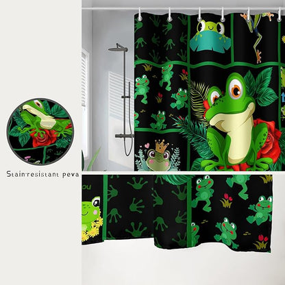 AILONEN Cartoon Frog Shower Curtain 36" W*72" H,Funny Frog Cartoon Green Animal Shower Curtain,Frog Lover Curtain Bathroom Decor Shower Curtain with 12 Hooks