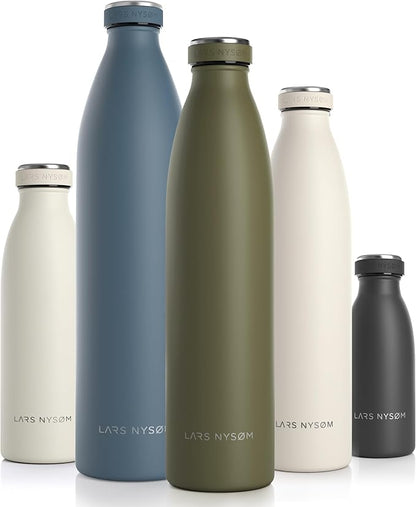 LARS NYSØM Stainless Steel Insulated Water Bottle 12oz 17oz 25oz 34oz 51oz | BPA-free Insulated Thermo Flask for Hot and Cold Beverages | Leakproof Drinking Bottle (Capulet Olive, 34oz)