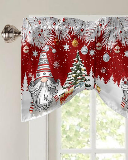 Christmas Gnome Blackout Tie Up Valance Curtains for Kitchen Windows Winter Merry Christmas Tree Balls Window Toppers Balloon Shades for Living Room/Bathroom/Bedroom,1 Panel, 54" X 18", Red