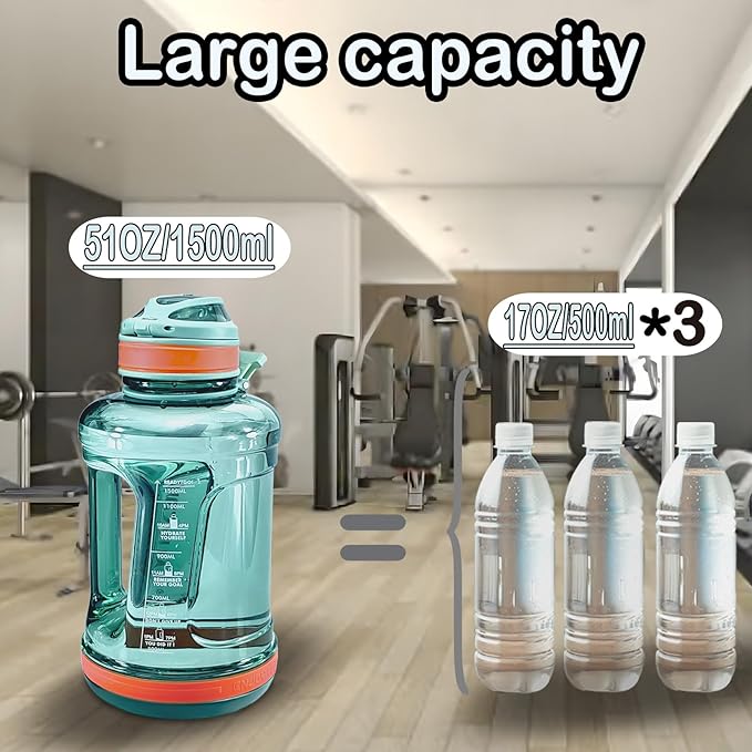 Sports Water Bottle, 50 Oz/1500mL, Leak Proof BPA Free Travel Outdoor For Men Women (Green)