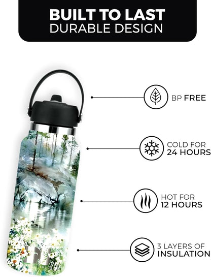 32oz Stainless Steel Sports Water Bottle with Straw Lid - Leak-Proof, Durable Design for Hydration on the Go During Workouts, Travel & Outdoor Activities, Large