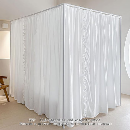 AIKASY Princess Canopy Bed Curtains with Top Ties - Windproof & Lightproof for Girls' Adult Bedroom Decor | Bed Canopy Drapes (Queen,White)