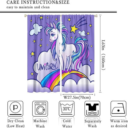 Kids Unicorn Curtains Purple Cartoon Rainbow Cartoon Room Blackout Curtains Boys Girls Baby Room Decor Curtains Living Room Decor 55x63 Inch 2 Panels