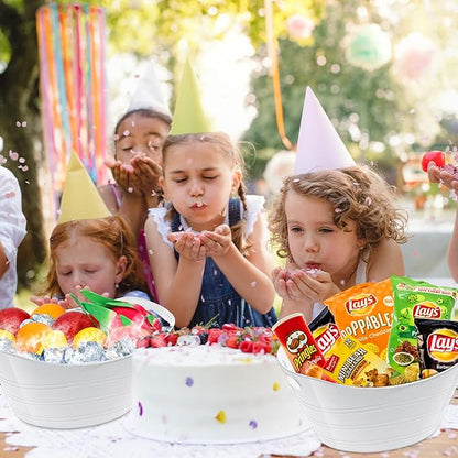 24 Pcs White Oval Storage Tub with Handles, 4.5L Plastic Ice Bucket Wine Beer Champagne Bottle Drink Cooler Tub for Parties Beverage, Storage Basket