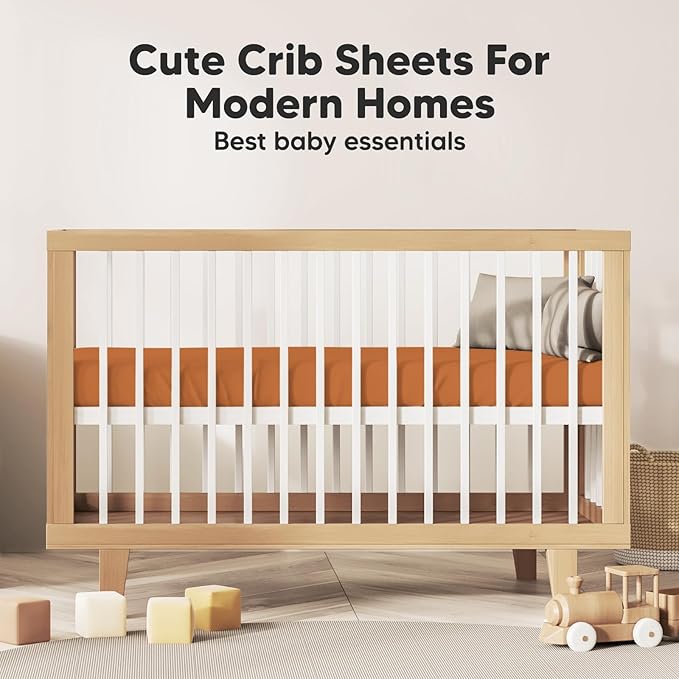 2-Pack Organic Crib Sheets for Boys, Girls - Jersey Fitted Crib Sheet, Baby Crib Sheets Neutral, Crib Mattress Sheet, Cotton Crib Sheets, Breathable Crib Sheet, Baby Mattress Sheets (Rust)