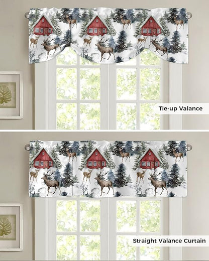 Christmas Blackout Tie Up Valance Curtains for Kitchen Windows Red Farmhouse Barn Window Toppers Balloon Shades for Living Room/Bathroom/Bedroom,1 Panel,42" X 12" Elk