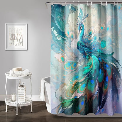 AILONEN Peacock Shower Curtain, Green Bird Shower Curtain for Bathroom Decor,Beautiful Bird Peacock Bath Curtain for Girls Women Fresh Nature Waterproof Curtains Sets 48" W*72" H