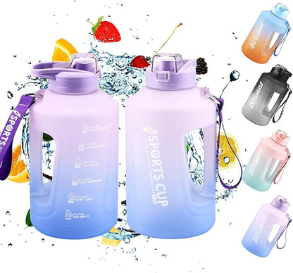 Water Bottle with Time Marker, 78OZ/Half Gallon Leak-proof Water Jug, Large Portable Water Bottles with Handle, BPA Free Fitness Water Jug for Gym, Outdoor, Sport (Purple)