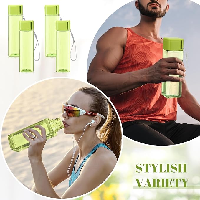 Mifoci 20 Pieces Water Bottle Bulk 17 oz Plastic Water Bottles Bulk Gym Sports Adults Reusable Large Water Bottles for Outdoor Fitness(Green,Rectangle)