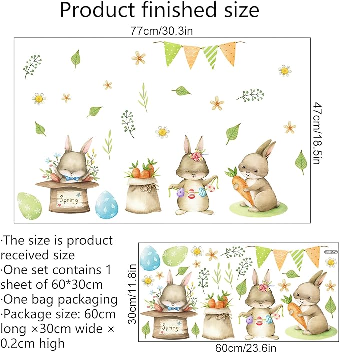 Cute Bunny Carrot Wall Stickers, sacinora DIY Rabbit Cartoon Animal Wall Decals Removable Vinyl Peel and Stick for Window Living Room Children's Room Bedroom Nursery Bathroom Kitchen Decorations