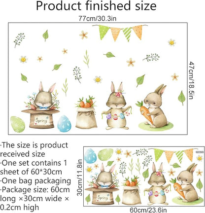 Cute Bunny Carrot Wall Stickers, sacinora DIY Rabbit Cartoon Animal Wall Decals Removable Vinyl Peel and Stick for Window Living Room Children's Room Bedroom Nursery Bathroom Kitchen Decorations