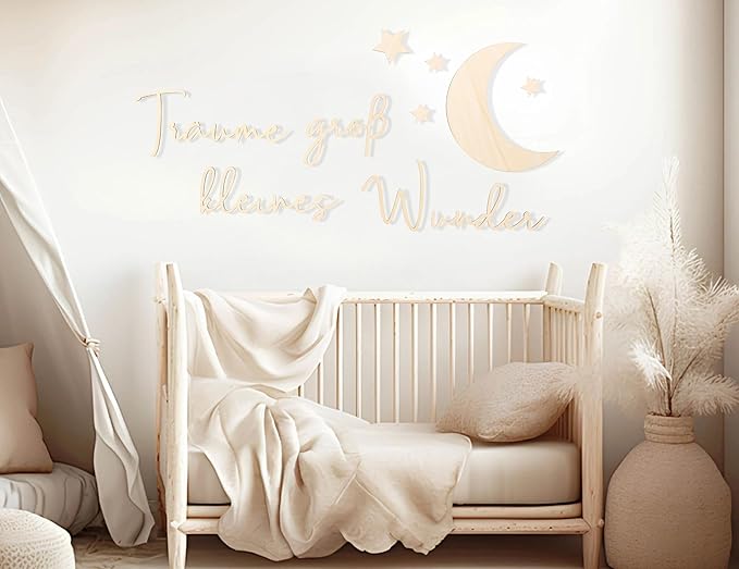 Lettering Wood Träume groß kleines Wunder - Plywood Words Sign for Decoration, Children's Room Saying Quote, Nursery Wall Art, Wooden Word Text Art (Träume groß kleines Wunder)