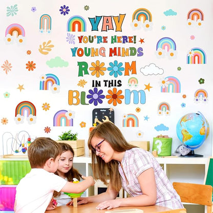 Inspirational Wall Decals Quote Motivational Phrase Wall Stickers Colorful Rianbow Flower Wall Stickers Lettering Positive Sayings Stickers for Kids Room Nursery Playroom School Classroom Decor