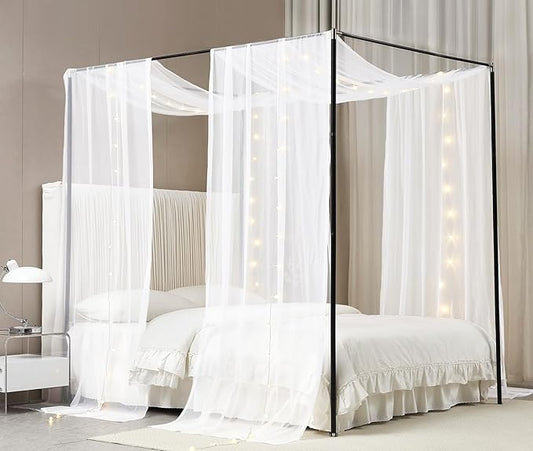 Akiky Bed Canopy Curtains for Girls Elegant Canopies Curtain Scarf with Light Great as Room Decor,Wedding decortion,Window Valance Curtain (Twin,White)