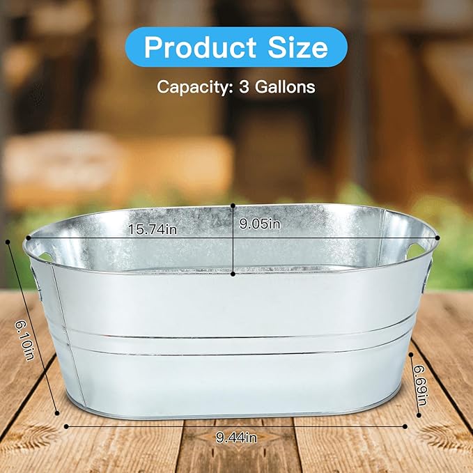 4PCS 3 Gallon Galvanized Tub, Beverage Tub, Ice Buckets for Parties With Carry Handles, Drink Buckets for Parties, Beverage Tubs for Parties, Mimosa Bar Supplies