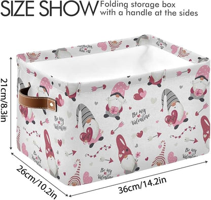 Happy Valentine's Day Gnomes Storage Basket Fabric Laundry Baskets Be Mine Valentine Love Heart Storage Boxes Organizer Bag for Baby Cloth Dog Toy Book Storage Cubes Shelf Closet Bins 16×12×8 Inches