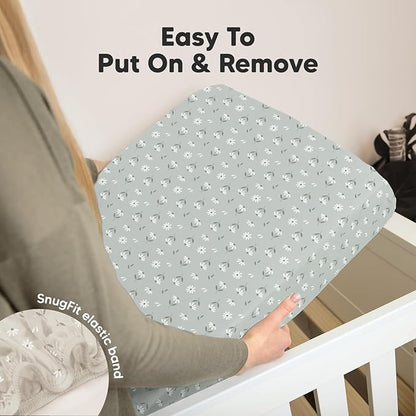 2-Pack Organic Crib Sheets for Boys, Girls - Jersey Fitted Crib Sheet, Baby Crib Sheets Neutral, Crib Mattress Sheet, Cotton Crib Sheets, Breathable Crib Sheet, Baby Mattress Sheets(Daisies)