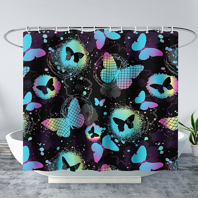 AILONEN Butterfly Shower Curtain for Girls Women 72" W*72" H Blue Butterfly Bathroom Decor,Beautiful Butterfly Bath Curtain Polyester Waterproof Bathroom Curtain with 12 Hooks