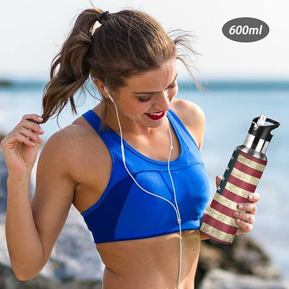 Blueangle 32oz Vintage American Flag Water Bottle, BPA Free Stainless Steel Water Bottle Leak-Proof Sports Bottle for Camping Workouts Gym and Outdoor Activity