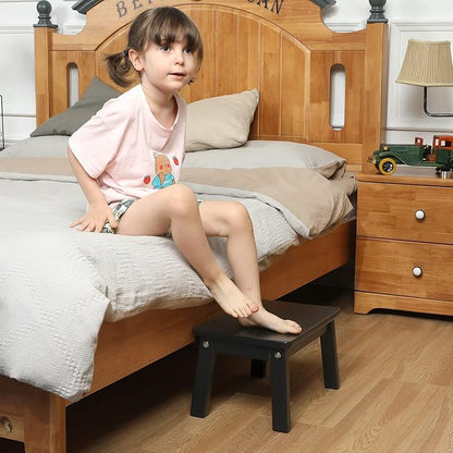 HOUCHICS Black Wooden Step Stool for Kids,Wood Stool for Kitchen Bedroom Living Room Bathroom Toilet Nursery Toddlers Potty Training Stool with Non-Slip Pads and 220lb Load Capacity (White
